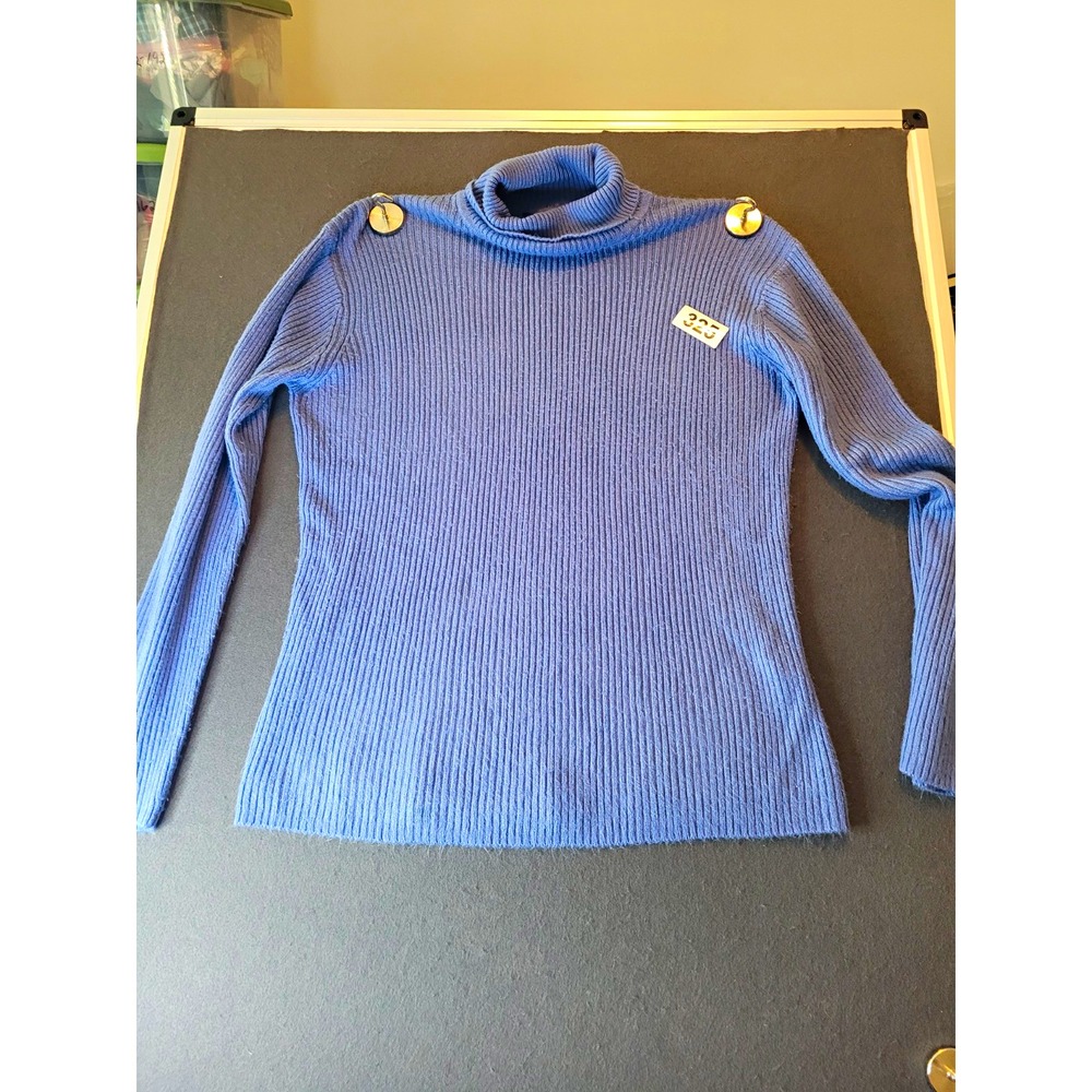 Tomfoolery Blue Solid Rib-Knit Turtleneck Pullover Sweater Womens M Stretch Y2k